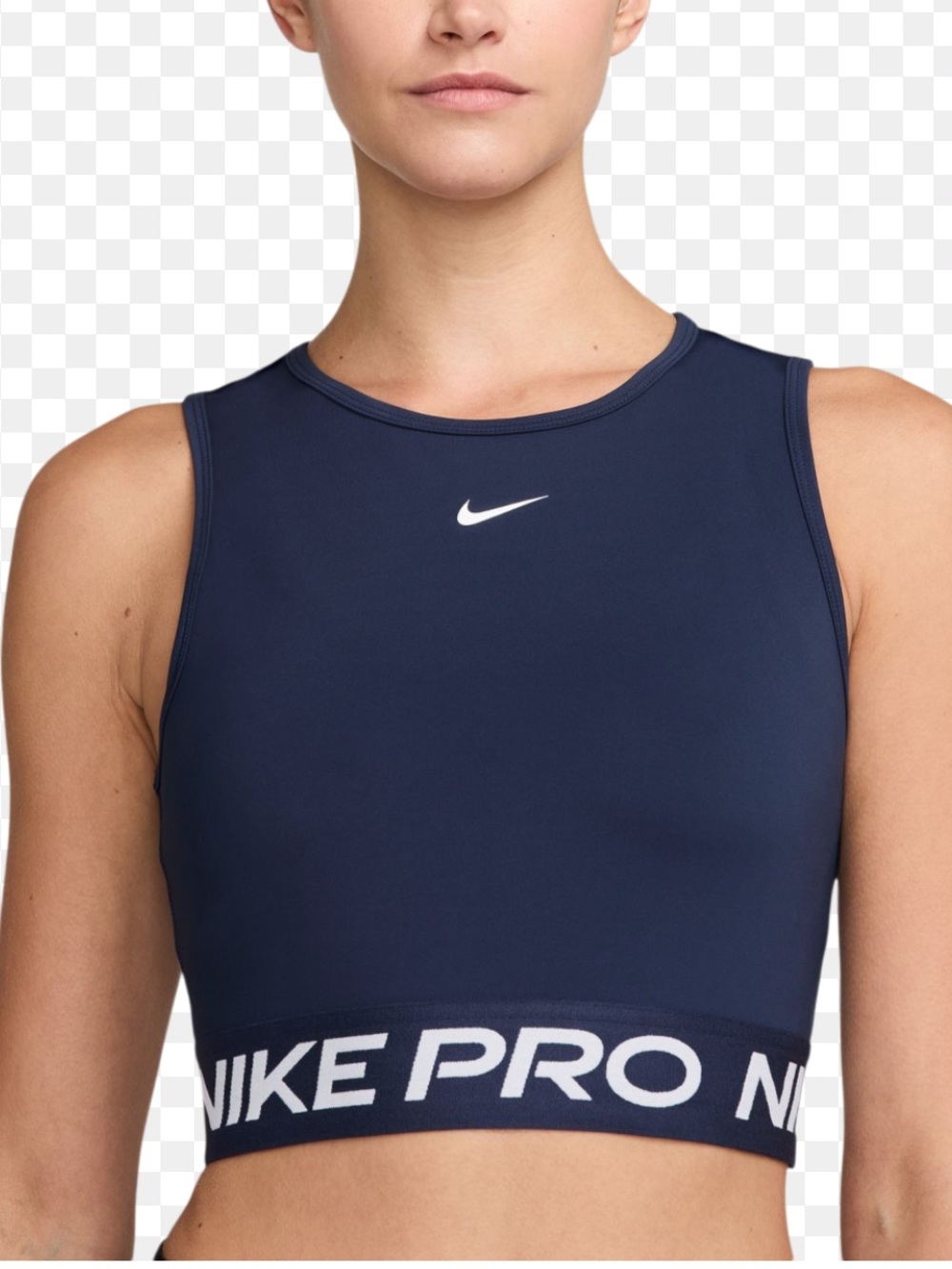 Nike Navy Crop Training Tank with White Logo Size S